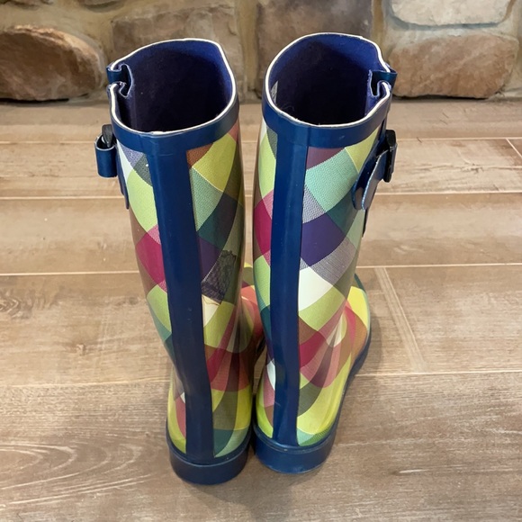 Multi Color Plaid Rain Boots - Picture 4 of 10
